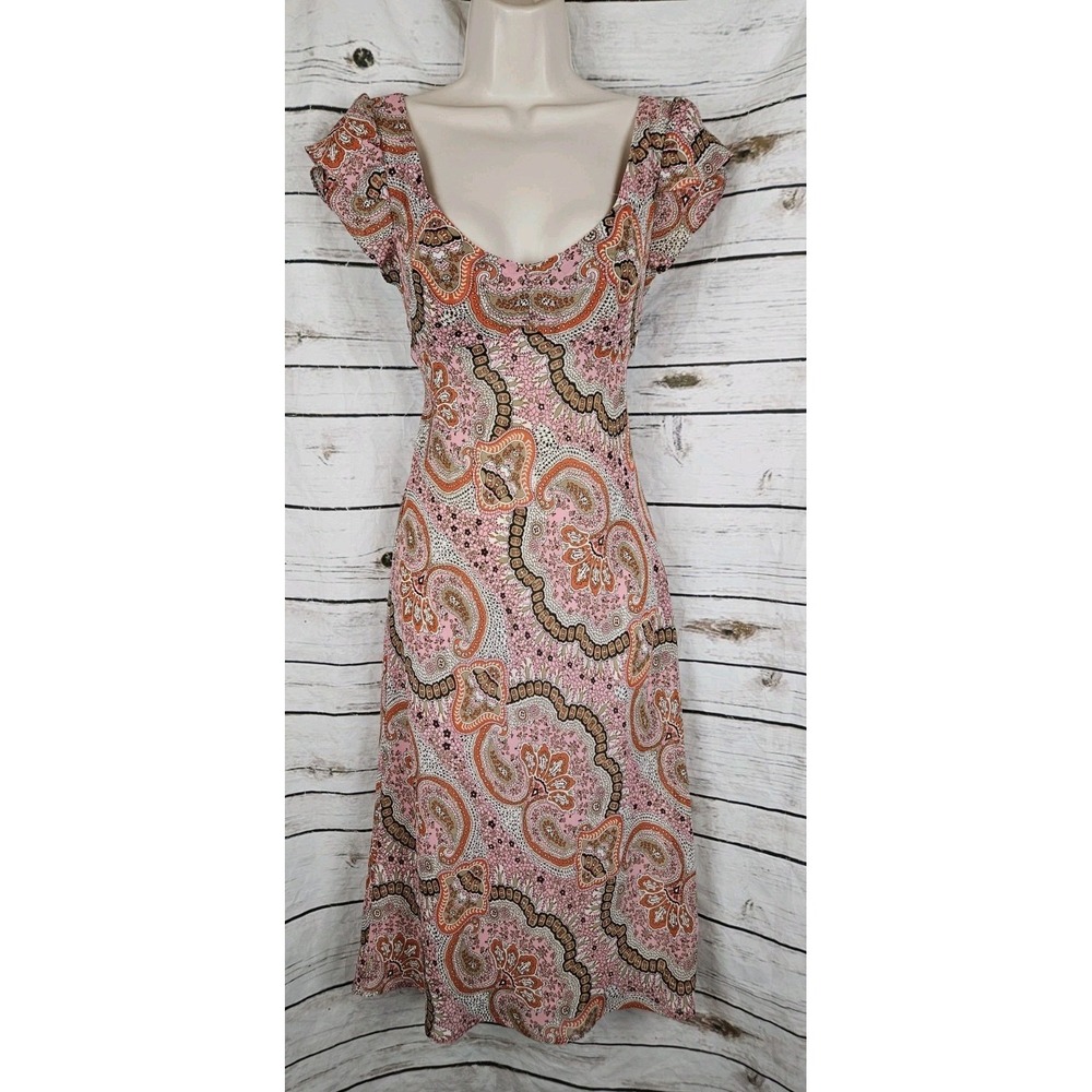 90s Y2K BCBG MaxAzria Babydoll Slip Dress 6 Bias Fairy Whimsi Pink Paisley Midi